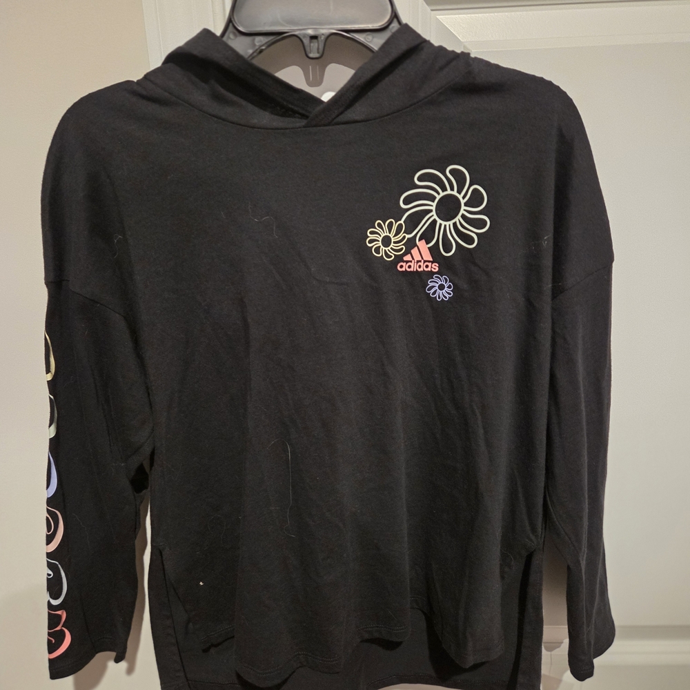 Adidas Kids Black Hoodie with Floral Design